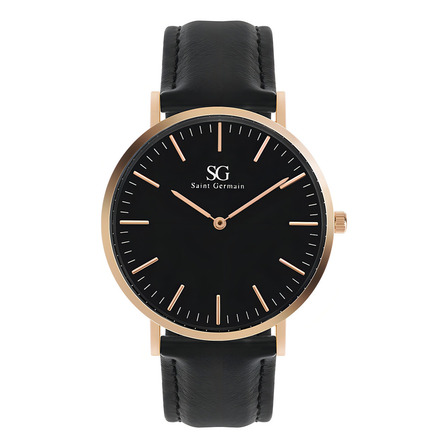 Relógio Masculino Saint Germain Murray Black Rosé Gold 40mm Correia Preto Bisel Dourado Fundo Preto Relógio Masculino Saint Germain Murray Black Rosé Gold 40mm Correia Preto Bisel Dourado Fundo Preto