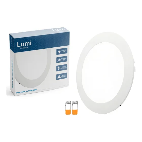 Luminario Painel Plafon Lumi Super Led Embutir Redondo 25w 127/220V Branco Frio Borda Fina