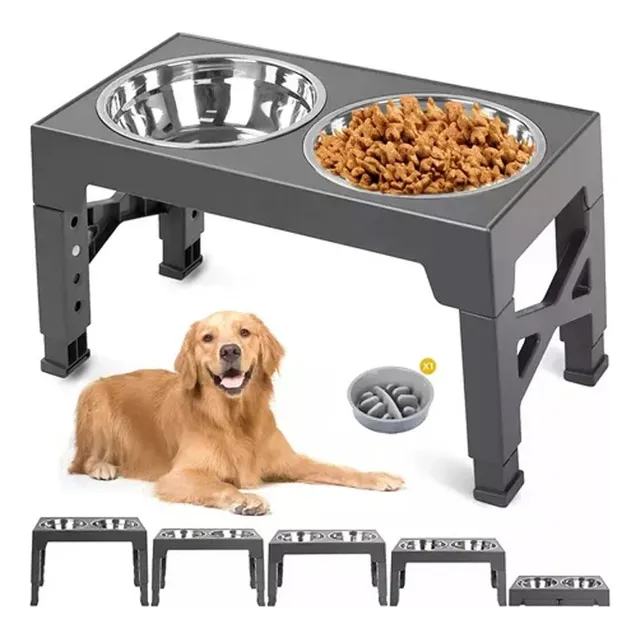 Comedero Elevado Perro Con Tazones De Acero Inoxidable