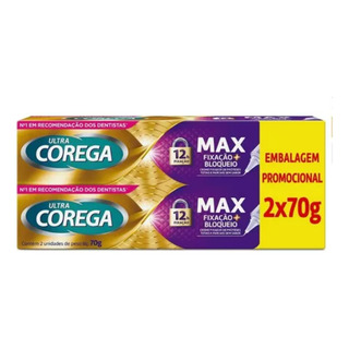 Kit Ultra Corega Max Fixaçao + Bloqueio Creme S/ Sabor 2x70g Kit Ultra Corega Max Fixaçao + Bloqueio Creme S/ Sabor 2x70g