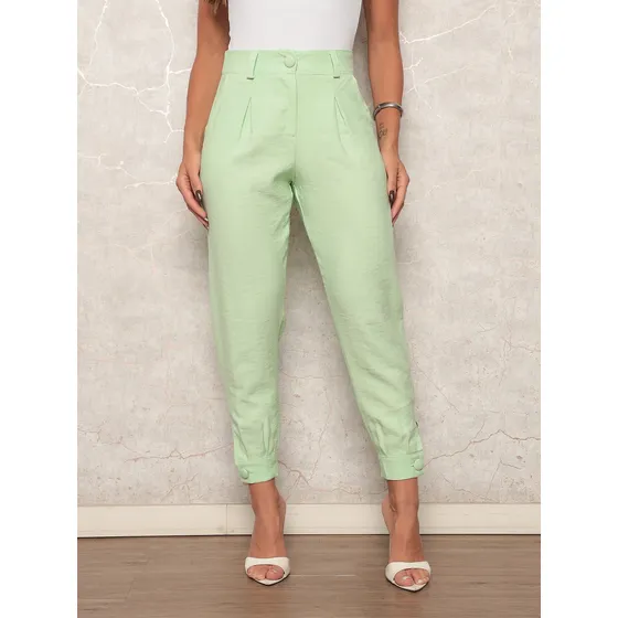 Calça Alfaiataria Linhão Com Botões Feminina Moda Lançamento