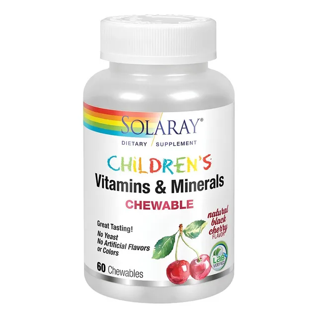 Vitaminas Y Minerales Para Niños Solaray 60 Masticables Cereza