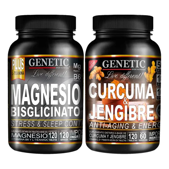 60días Cúrcuma Jengibre Bisglicinato Magnesio Vit B6 Genetic