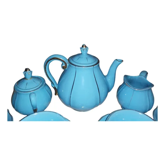 Juego De Te O Cafe Antiguo Azul Bordes En Oro/italy 11 Pzas.