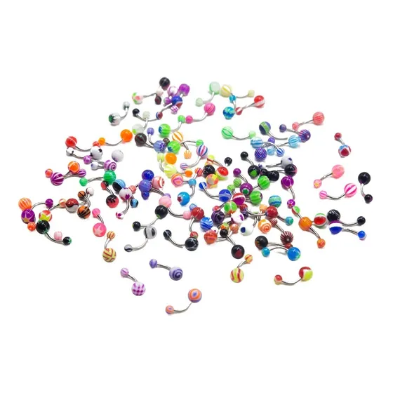 Piercing Ombligo Acero - Acrilico Uv Rayas Mix Colores 100un