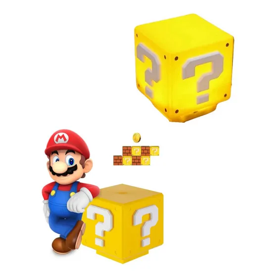 Luminária Sonora Cubo Interrogação - Mario Bros Recarregável