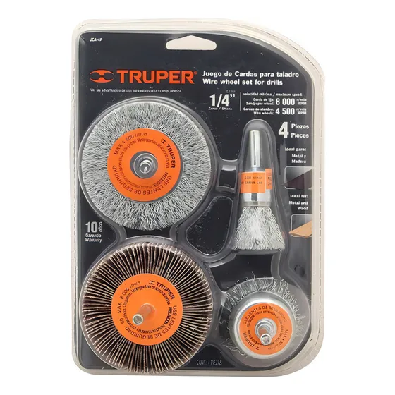 Kit 4 Cepillos Para Taladro Lijar, Pulir Y Limpiar Truper Color Gris oscuro