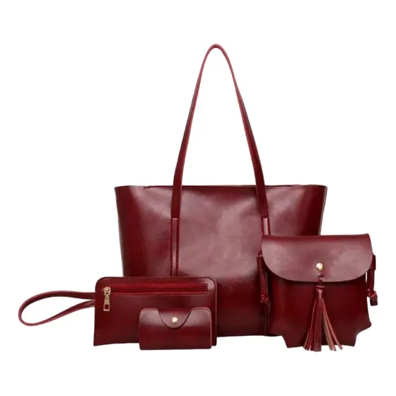 Set De Cartera X4 Bolso Monedero Billetera Eco Cuero Dama 1