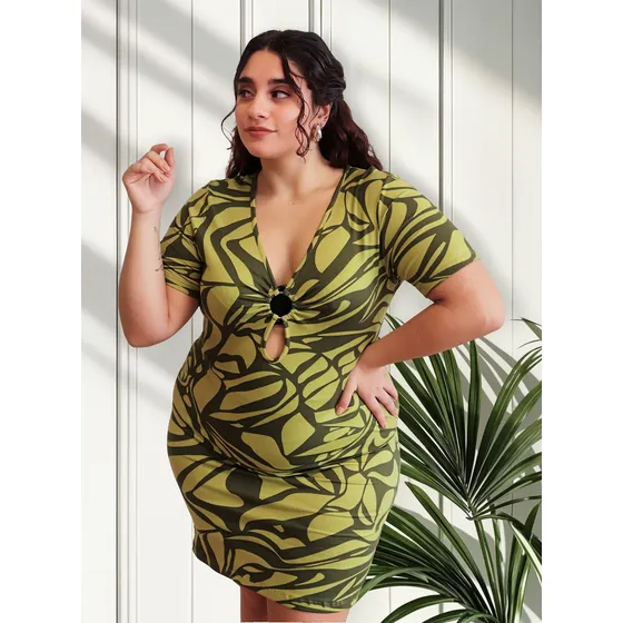Vestido Modal Ananá Plus Size Talle Grande Escote V Estampa