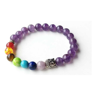 Pulseira Em Pedras Naturais Ametista Com 7 Chakraz 8mm Pulseira Em Pedras Naturais Ametista Com 7 Chakraz 8mm