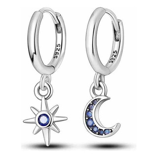 Aretes Plata S925 Luna Y Estrella Pavé De Zirconias Hoops Aretes Plata S925 Luna Y Estrella Pavé De Zirconias Hoops