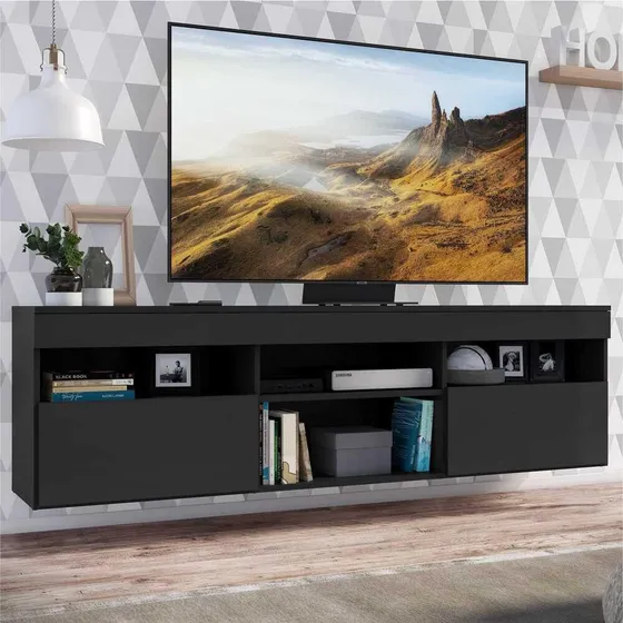 Rack Tv 65 Suspenso 2 Portas Paris Multimóveis Fg3326 Preto