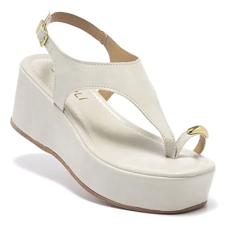 Sandália Feminina Plataforma Anel De Dedo Leve Moda Off White 37 Br