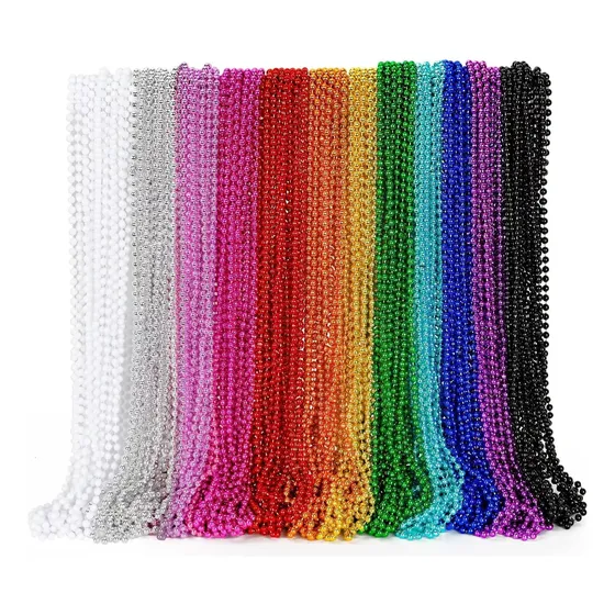 Collar Mardi Gras Metálico, 84 Cm, 144 Piezas Para Fiestas