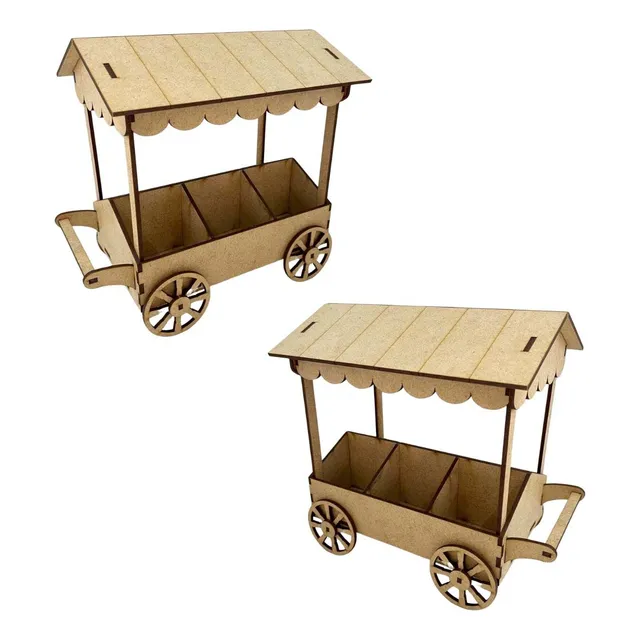 Kit 2 Barraquinha Junina Carrinho Doce Feira 21 Cm Mdf Cru