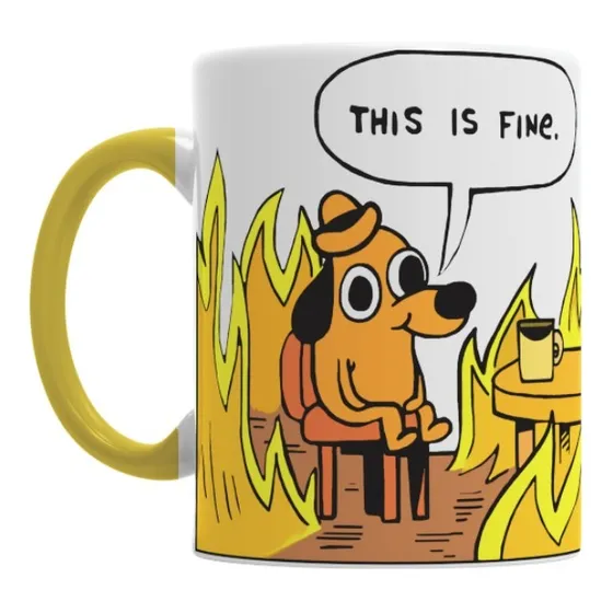  Taza De Cerámica Meme Perrito This Is Fine, Llamas - En Caj