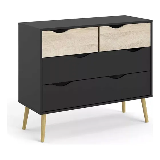 Cómoda Cajonera Top Living Nórdica Moderna Negra Y Café Color Negro