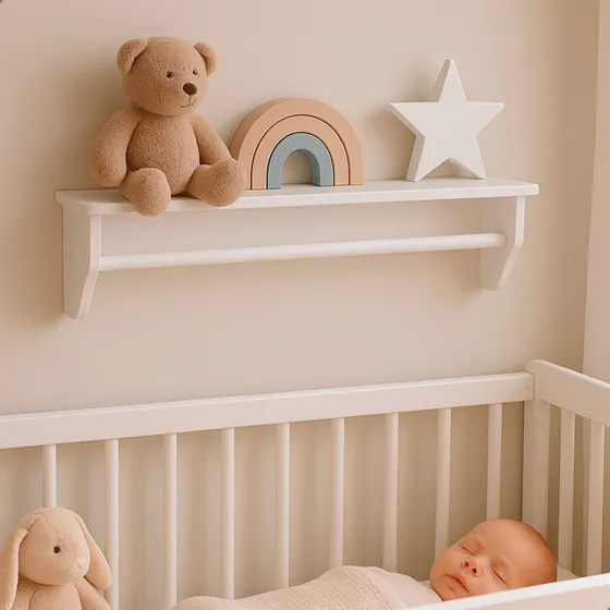 Prateleira Mdf 60cm Com Varão Cabideiro Cinza - Porta Fralda