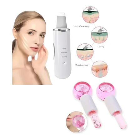 Kit Espátula Ultrasonica Masajeador Bolas Cristal Blanco