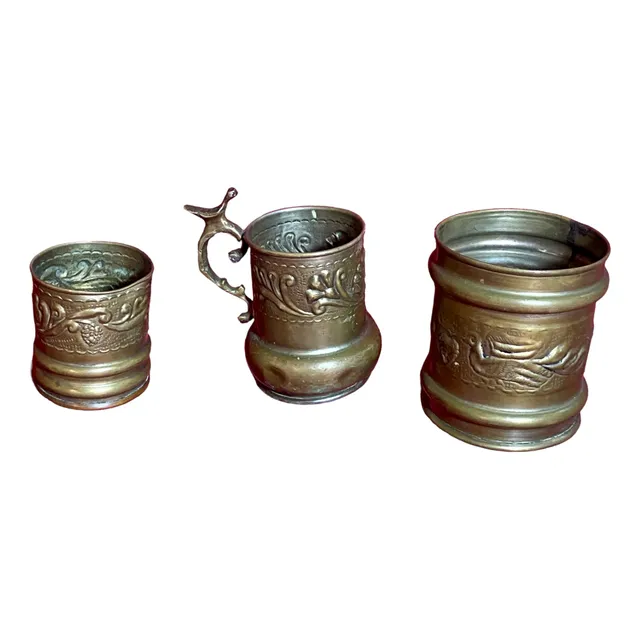 Lote Vasos Y Jarrita De Bronce Labrado Oferta Numisgam..