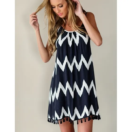 Vestido De Playa Kimp Negro Con Rayas Zig Zag - Talla S