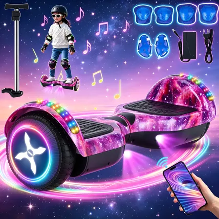 Hoverboard Elétrico Skate Kit Acessórios Com Bluetooth E Led Céu Estrelado Roxo