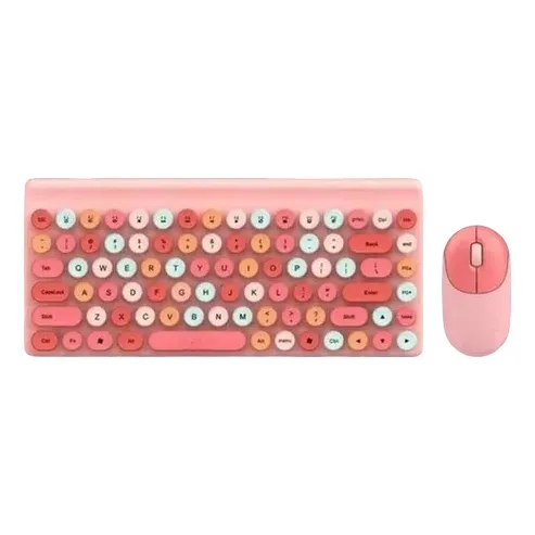 Kit Teclado Y Mouse Inalámbrico Pilas Con Usb Colores Pastel