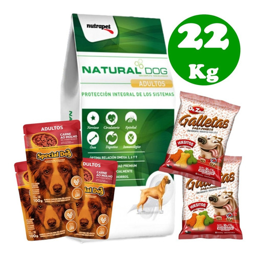 Natural Dog Adulto 22kg + 3 Pate + 2 Smoochies 