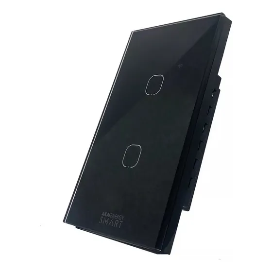 Tecla Llave Smart Tactil Vidrio 2 Canales Luces Alexa Google Color Negro Corriente nominal 10 A Voltaje nominal 220V