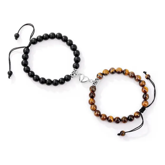 Pulseras Bambu Hombre Mujer Corazon Con Iman Compromiso