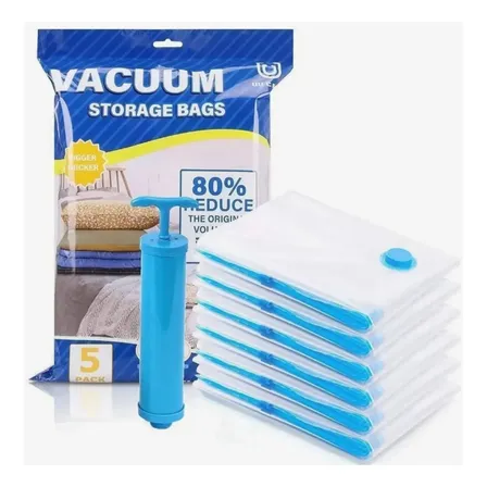 Bolsas Al Vacío Set X5 Valija Ropa Acolchado Viaje + Bomba