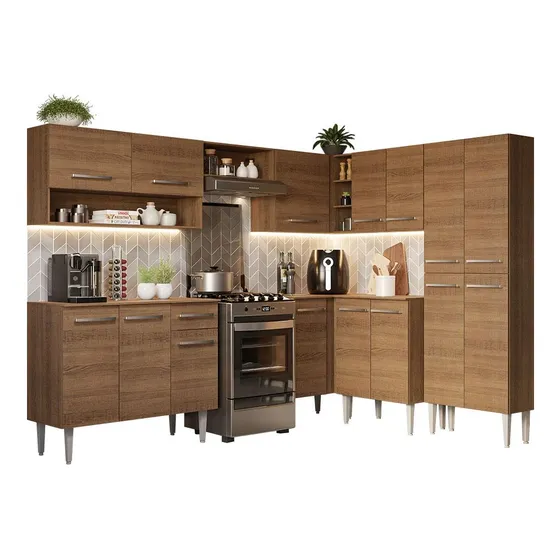 Cocina Integral Completa Modular Esquinero Madesa Emilly 417cm Color Marrón/Blanco 02