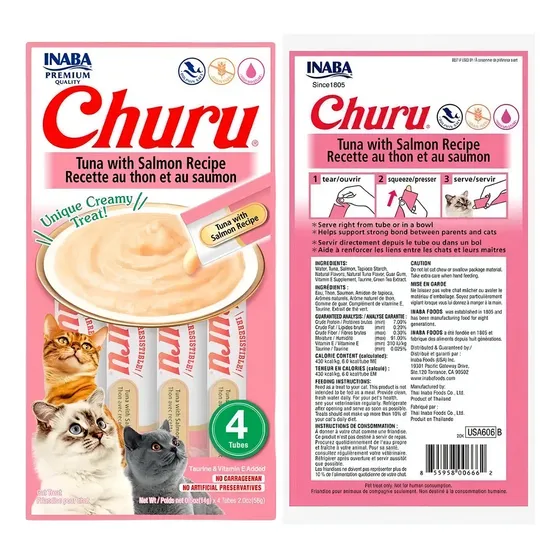 Petisco Churu Gatos 4 Tubos De 14g Sabor Atum Com Salmão
