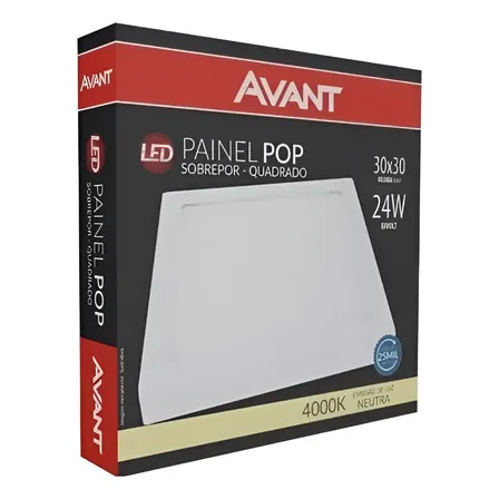 Painel Plafon Sobrepor Led 24w Quadrado Avant 4000k Branco Neutro