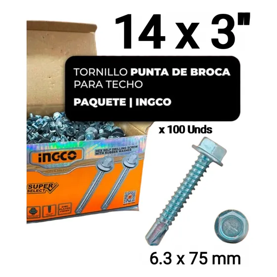 Tornillo 14 X 3 Punta Broca Autotaladrante Techo X 100 Unds
