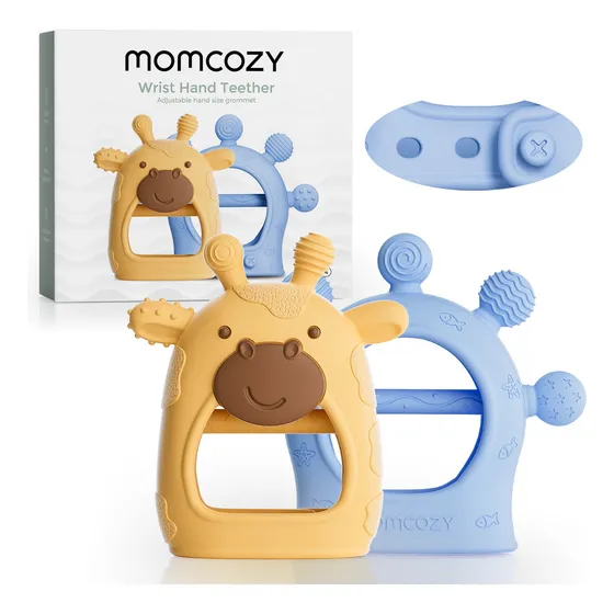 Momcozy 2pzs Silicona Mordedores Para Bebés 0 A 12 Meses Amarillo Y Azul, Juguetes Para La Dentición De Bebés