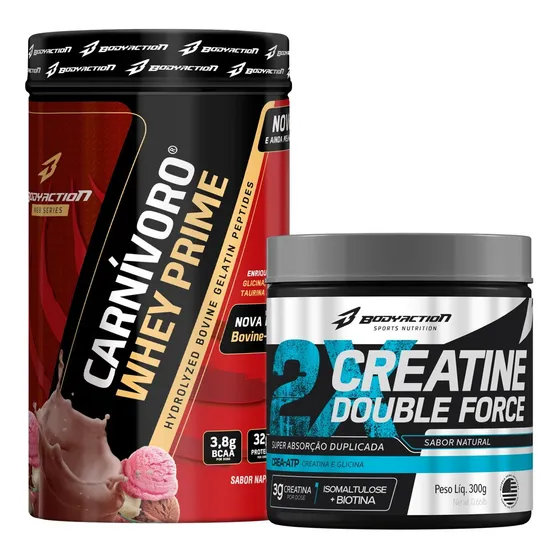 Carnívoro Protein Isolate 900g + Creatina 300g Bodyaction Sabor Chocolate