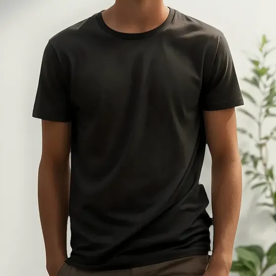 Polera Negra De Algodon Manga Corta Para Estampar Premium
