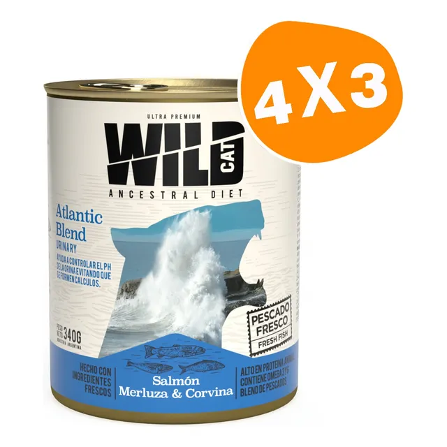 Wild Cat Adulto Salmon Merluza Corvina 340gr Pack 4 Unidades