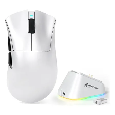 Mouse Gamer Inalámbrico Attack Shark V3 Pro Con Base White