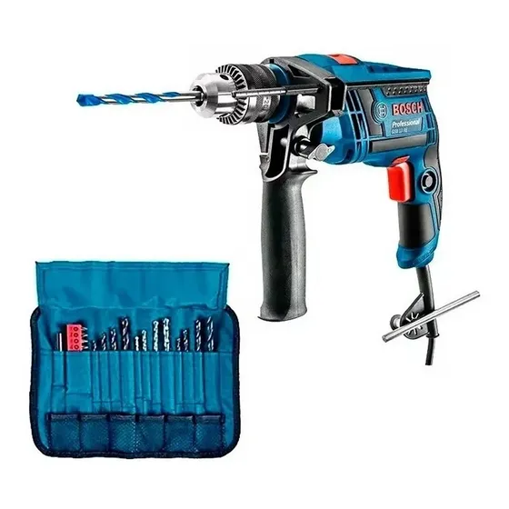 Taladro Percutor Bosch Gsb 13 Re 650w (cc) + Kit 23 Pz Color Azul