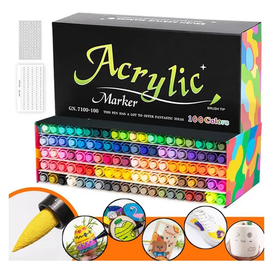 100 Plumones Punta Pincel Brush Pintura Acrílica Profesional