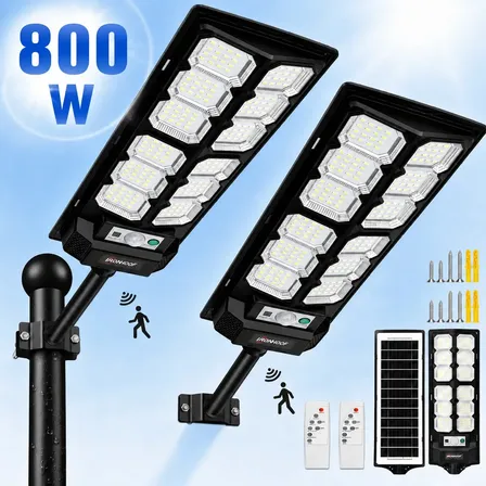 Kit 2 Luminaria Poste Solar Com Sensor Luminaria Externa 800w 127/220v Preto