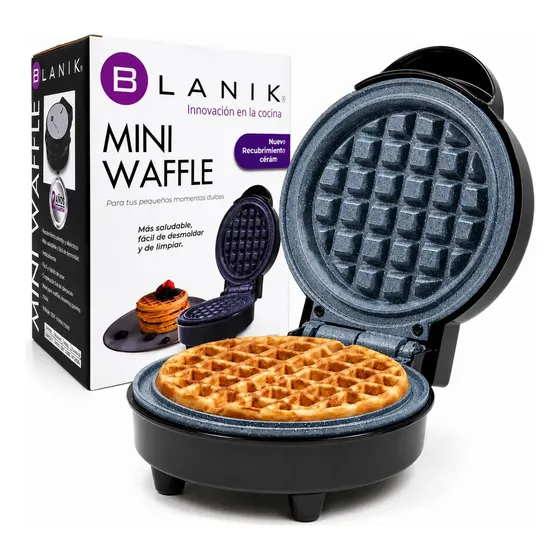 Waflera Mini Waffle Redondo Bmw079 Antiadherente Teflon Color Negro