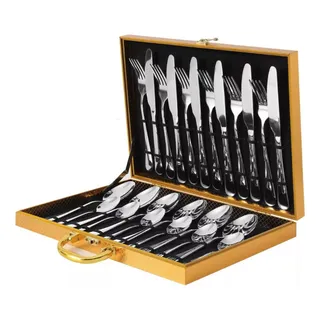 Jogo De Faqueiro Com Maleta Luxo Dourado Em Inox 24pç Cor Prata Jogo De Faqueiro Com Maleta Luxo Dourado Em Inox 24pç Cor Prata