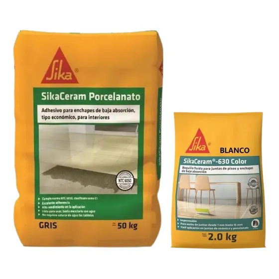 Pegaenchape Sika Gris 50kl + Sikaceram630 Boquilla Blanco 2k