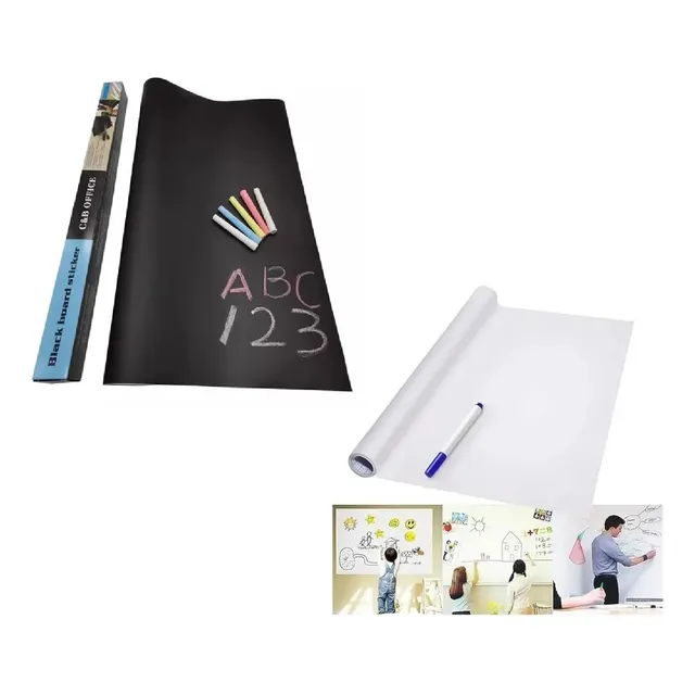 Combo Papel Pizarra Negro Y Blanco  Adhesivo Reutilizable