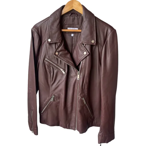 Campera Cazadora De Cuero Calvin Klein Talle Xxl Mujer Bordó