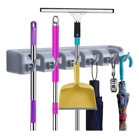 Soporte Organizador Escobas Lampazos Cepillos De Uso Fácil ® Color Gris