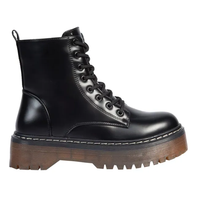Bota Militar Alto Brillo Plataforma Goodyear Negro Mujer 329